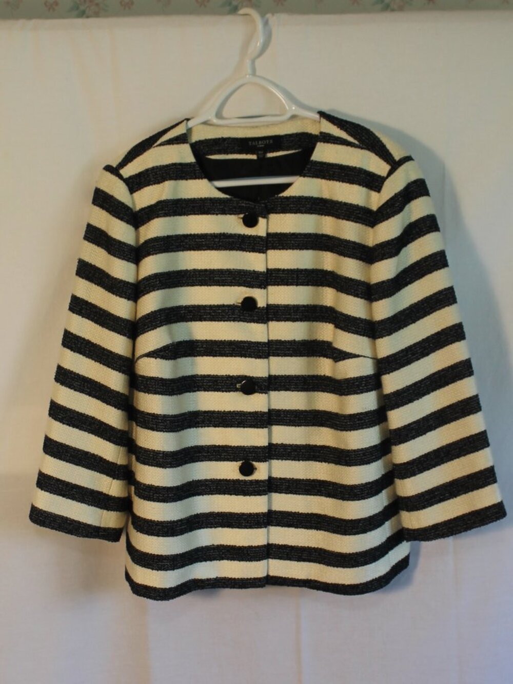 Talbots Woman Black & Cream Striped Blazer, 16W